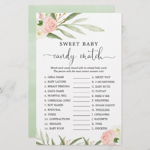 Sweet baby candy match shower game pink greenery