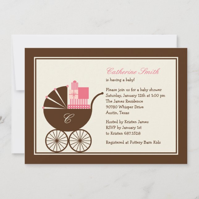 Sweet Baby Carriage Baby Shower Invitation - Pink (Front)