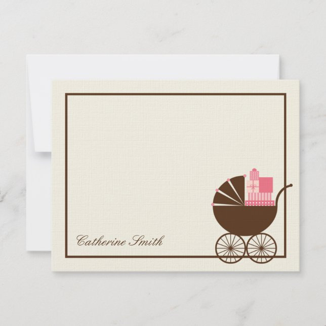 Sweet Baby Carriage Baby Thank You Card - Pink (Front)