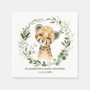 Sweet Baby Cheetah Botanical Greenery Gold Shower Napkins