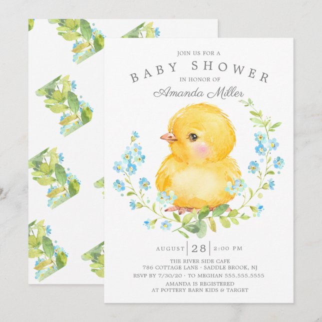 Sweet Baby Chick Boys Baby Shower Invitation (Front/Back)