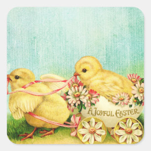 Sweet Baby Chicks Easter Vintage Image Square Sticker