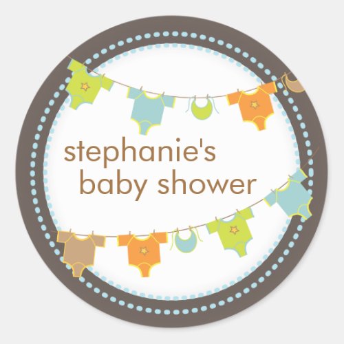 Sweet Baby Clothes LIne Boy Baby Shower Sticker