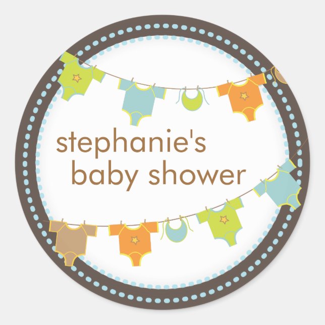 Sweet Baby Clothes LIne Boy Baby Shower Sticker (Front)