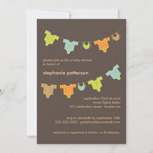 Sweet Baby Clothes LIne It's a Boy Baby Shower Custom Invites