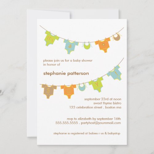 Sweet Baby Clothes LIne It's a Boy Baby Shower Personalized Invitation