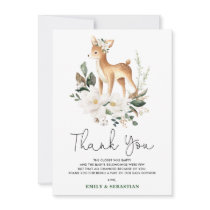 Sweet Baby Deer Ivory Floral Greenery Shower Thank You Card