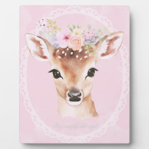 Sweet Baby Deer with Flower Crown Pink Nursery Plaque