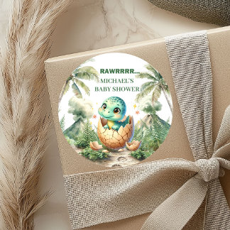 Sweet Baby Dino Shower Stickers Hatching Soon