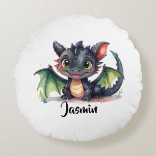 Sweet Baby Dragon Smiling Round Pillow