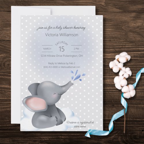 Sweet Baby Elephant Baby Shower Invitation