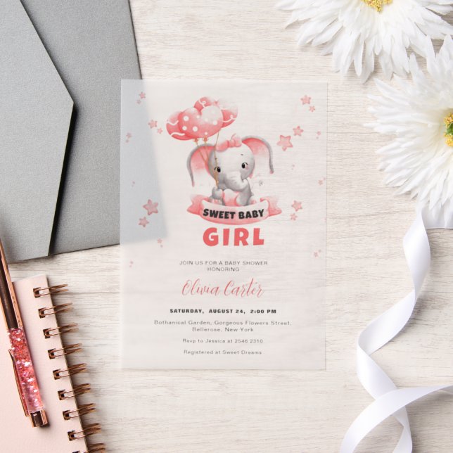 Sweet Baby Elephant Baby Shower Vellum Invitations (Wedding)