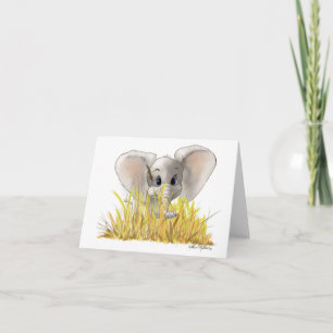 Sweet Baby Elephant Cartoon Thank You Card
