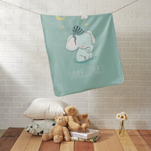 Sweet Baby Elephant Custom Decorative Nursery Blanket (In Situ)