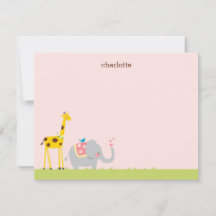 Sweet Baby Elephant, Giraffe and Birdie Note Card