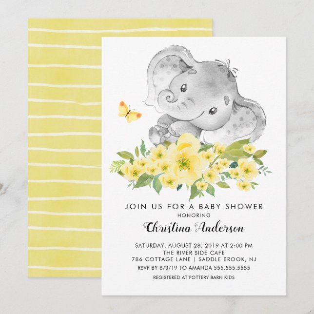 Sweet Baby Elephant Neutral Baby Shower Invitation (Front/Back)