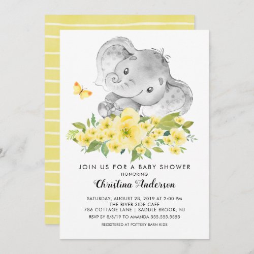 Sweet Baby Elephant Neutral Baby Shower Invitation