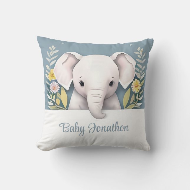 Sweet Baby Elephant Throw Pillow (Front)