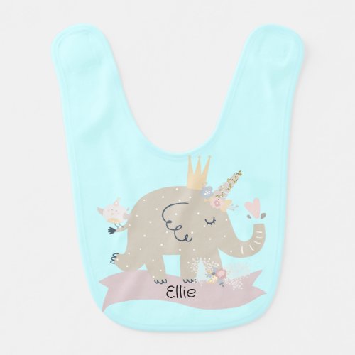 Sweet Baby Elephant Unicorn Custom Name    Baby Bib