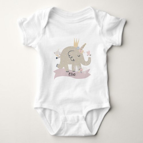 Sweet Baby Elephant Unicorn Custom Name     Baby Bodysuit