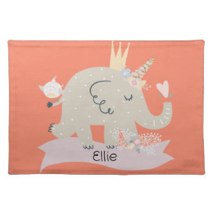 Sweet Baby Elephant Unicorn Custom Name    Cloth Placemat