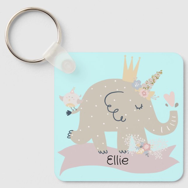 Sweet Baby Elephant Unicorn Custom Name    Keychain (Front)