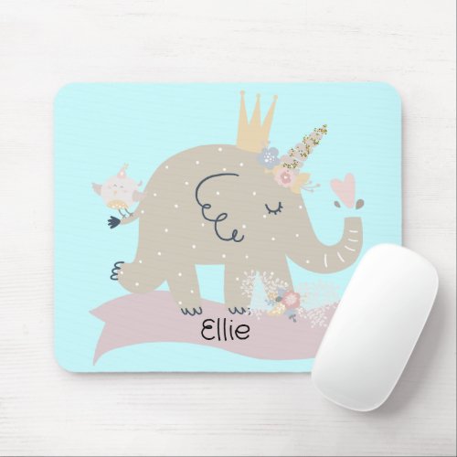 Sweet Baby Elephant Unicorn Custom Name     Mouse Pad