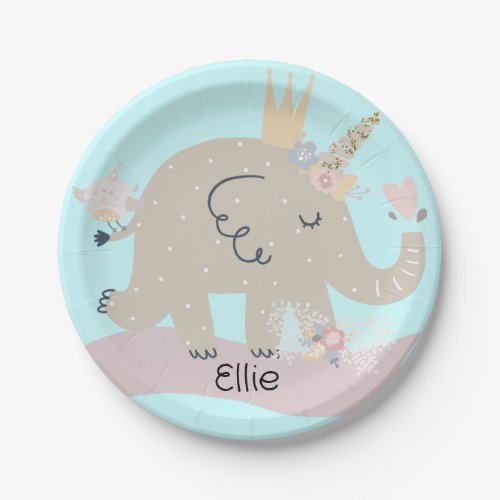 Sweet Baby Elephant Unicorn Custom Name    Paper Plates