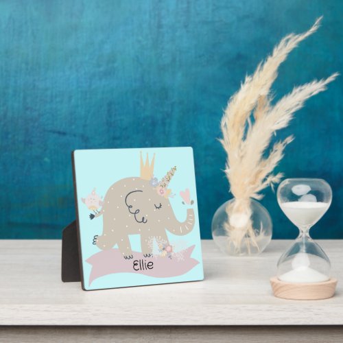 Sweet Baby Elephant Unicorn Custom Name     Plaque