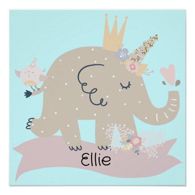 Sweet Baby Elephant Unicorn Custom Name      Poster (Front)