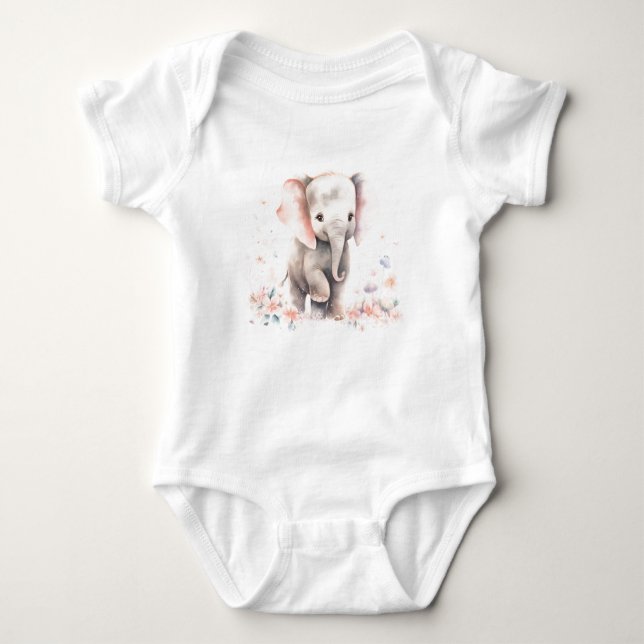 Sweet Baby Elephant, Zoo Animals  Baby Bodysuit (Front)