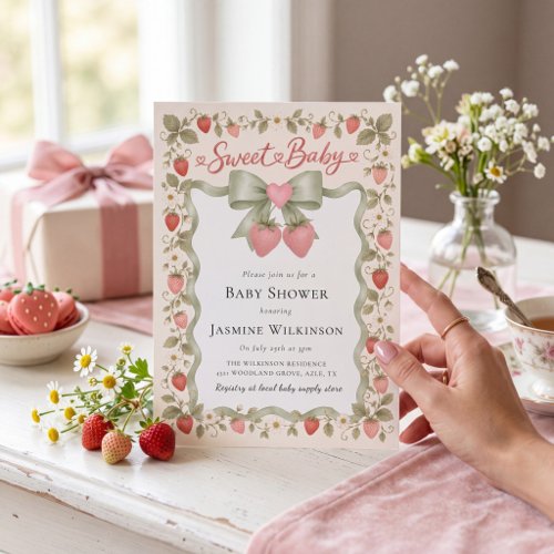 sweet baby Farmhouse Strawberry Baby Shower Invite
