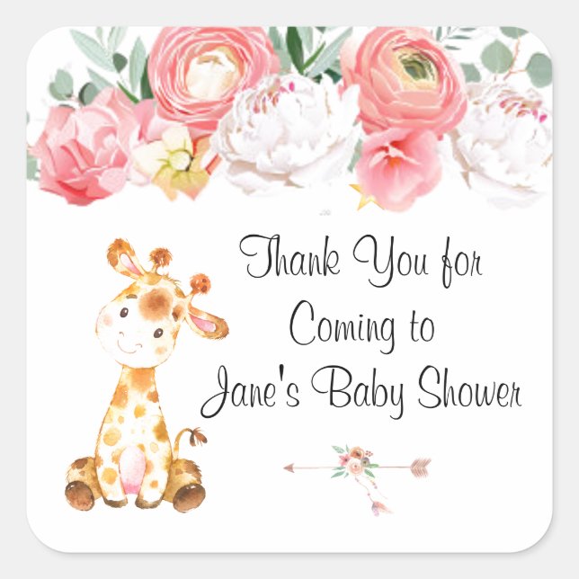 Sweet Baby Giraffe Baby Shower Party Favor Sticker (Front)