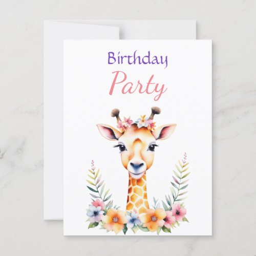 Sweet Baby Giraffe Floral Girls Birthday Party Postcard