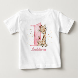 Sweet Baby Giraffe Girl First Birthday Baby T-Shirt