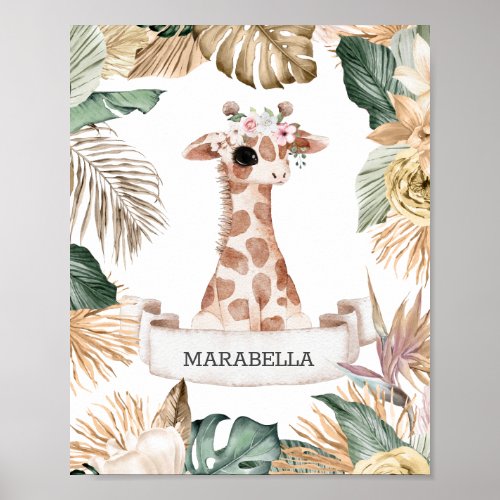  Sweet Baby Giraffe Jungle Plants Nursery Girl Poster