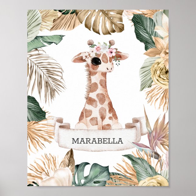 *~* Sweet Baby Giraffe Jungle Plants Nursery Girl Poster (Front)