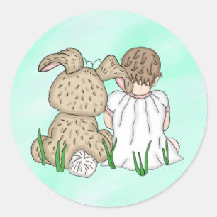 Sweet Baby Girl and Easter Bunny Classic Round Sticker