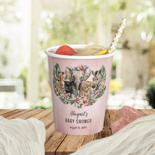 Sweet Baby Girl Animals Tropical Safari Shower Paper Cups