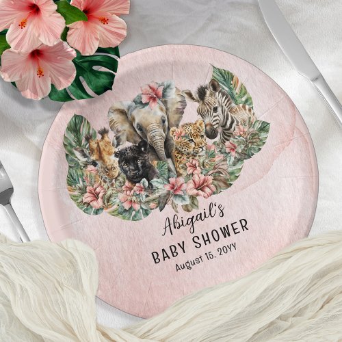Sweet Baby Girl Animals Tropical Safari Shower Paper Plates