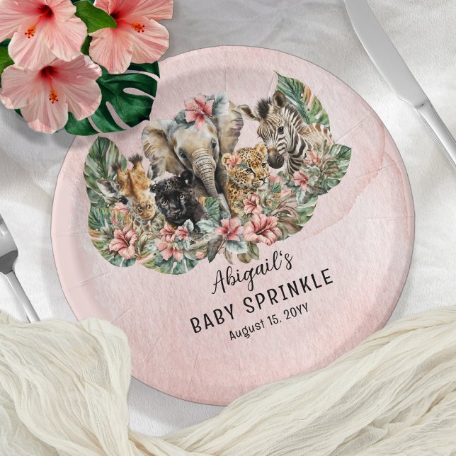 Sweet Baby Girl Animals Tropical Safari Sprinkle Paper Plates (Creator Uploaded)