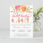 Sweet Baby Girl Autumn Pink Floral Baby Shower Invitation (Standing Front)