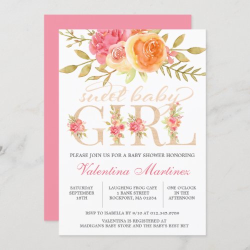 Sweet Baby Girl Autumn Pink Floral Baby Shower Invitation