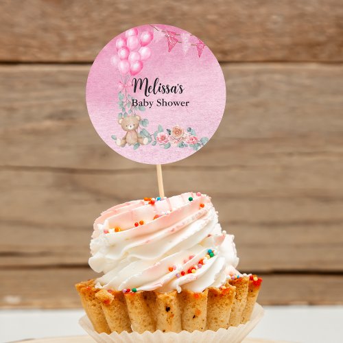 Sweet Baby Girl Balloon Eucalyptus Cupcake Topper Classic Round Sticker