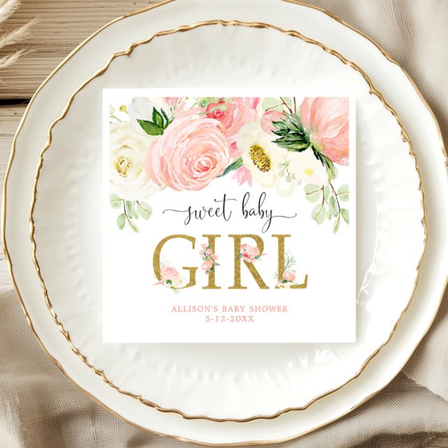 Sweet baby girl blush pink floral baby shower napkins (Creator Uploaded)
