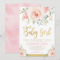 Sweet Baby Girl Blush Pink Gold Floral Baby Shower