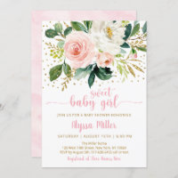 Sweet Baby Girl Boho Floral Pink Gold Baby Shower Invitation