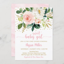 Sweet Baby Girl Boho Floral Pink Gold Baby Shower Invitation