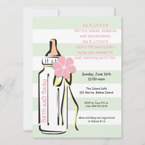 Sweet Baby Girl Bottle Shower Invitation