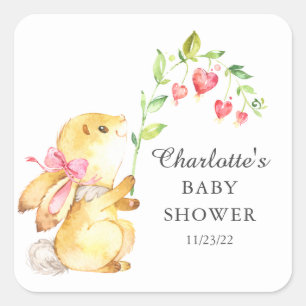 Sweet Baby Girl Bunny Baby Shower Square Sticker